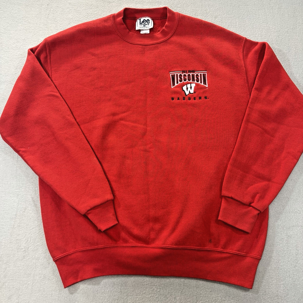 Vintage Lee Sport Mens L Wisconsin Badgers Red Embroidered Crewneck Sweatshirt